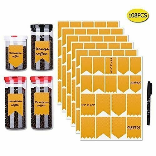 Assorted Size Chalkboard Label Stickers for Containers 108 pcs