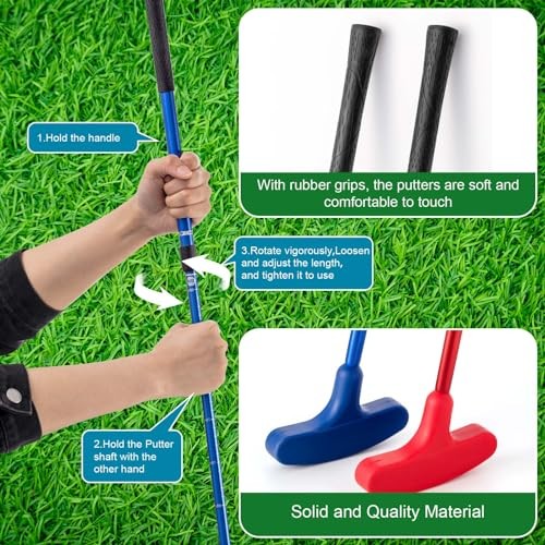 Mini Golf Putting Set Include 2 Golf Putter Adjustable Length 2 Way for Right
