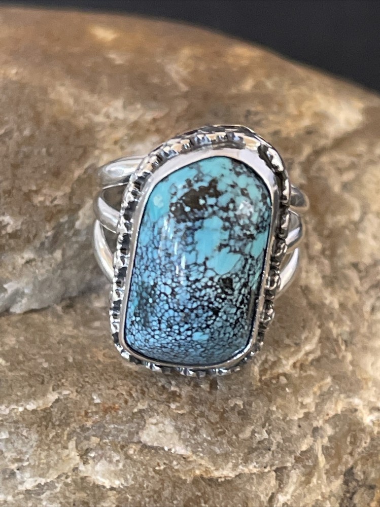 Blue Spiderweb Turquoise Navajo Sterling Silver Ring Size 6 10304