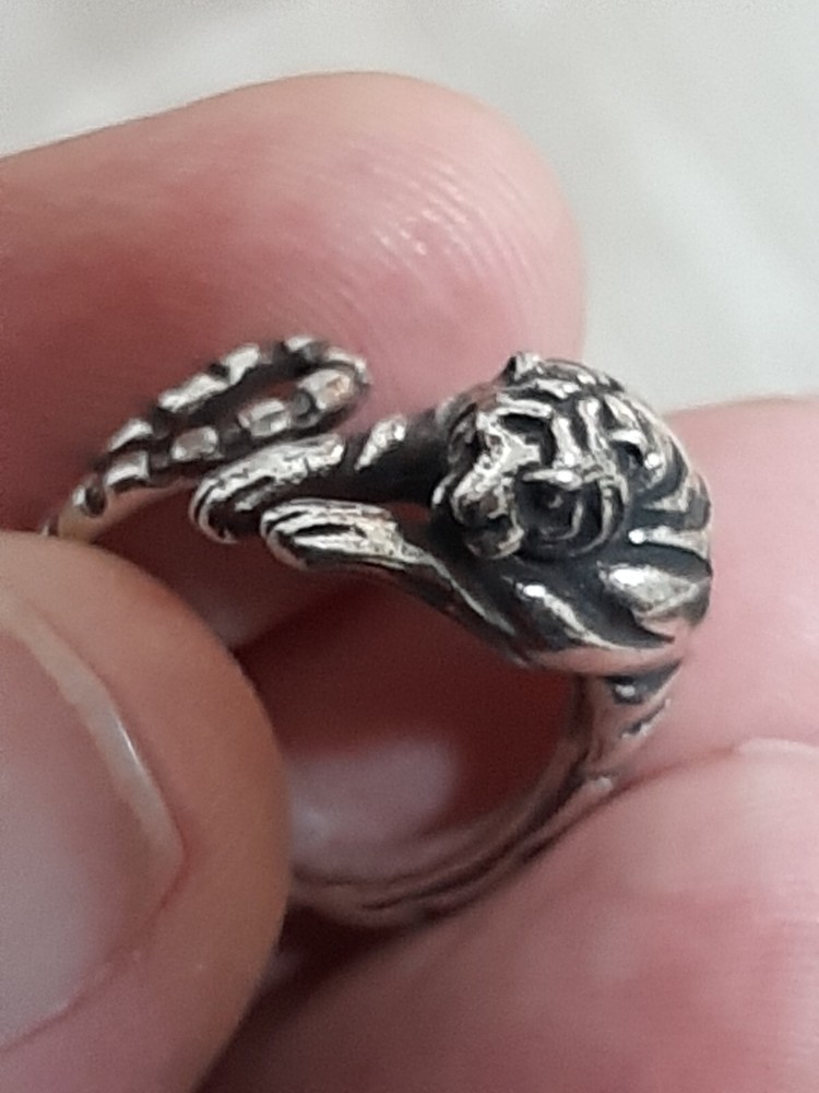 925 Women's SILVER RING SOLITAIRE SEAL Tiger