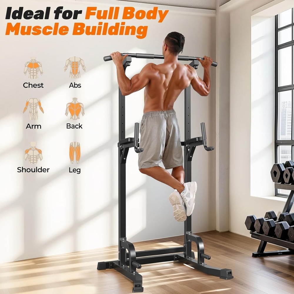 Power Tower Pull Up Bar Station, 450LBS Stable Pull Up Dip Station for Home G...