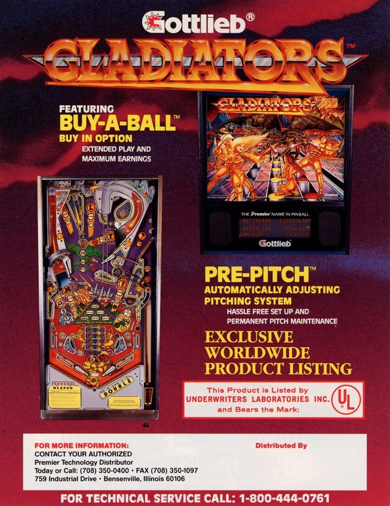 Gladiators Pinball Flyer / Original Brochure