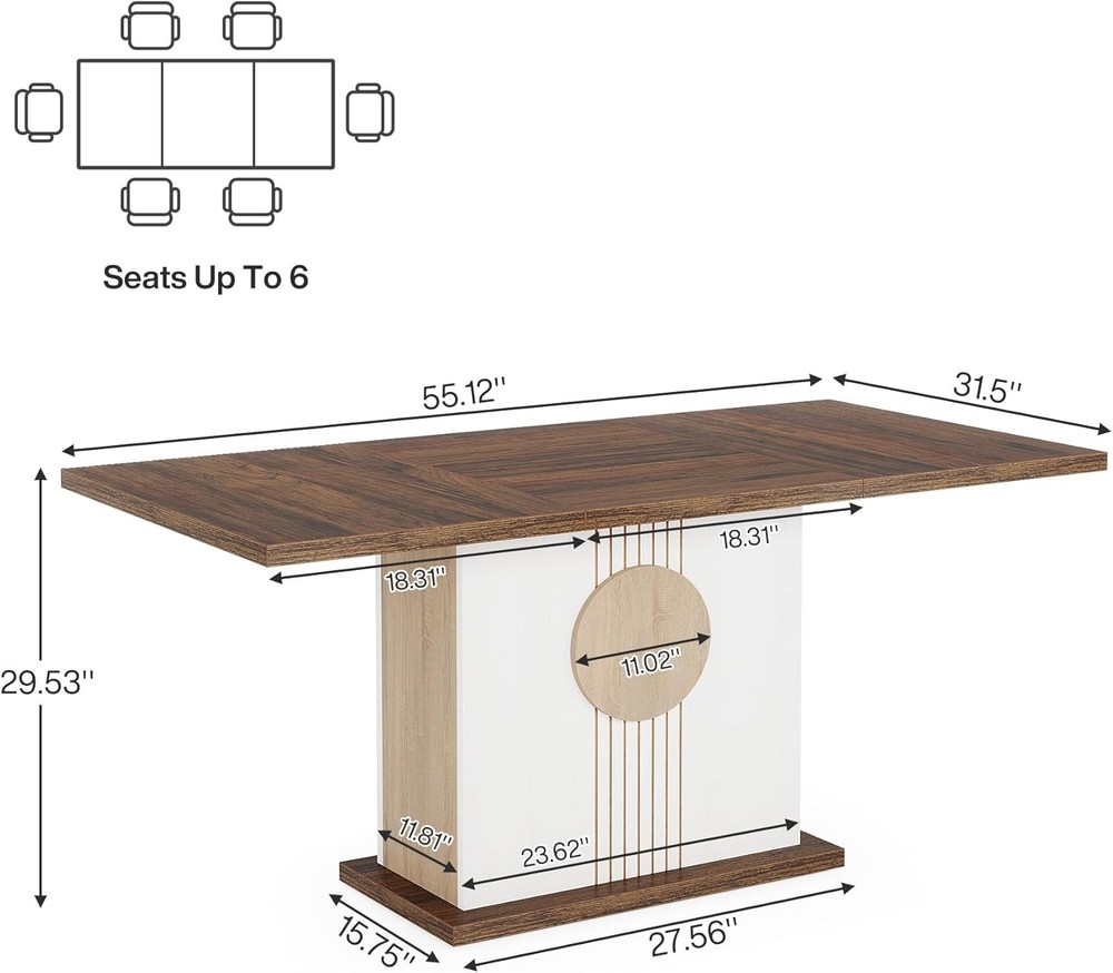 55" Rectangular Dining Table 4 to 6 People Farmhouse Wood Dinner Table Kitchen