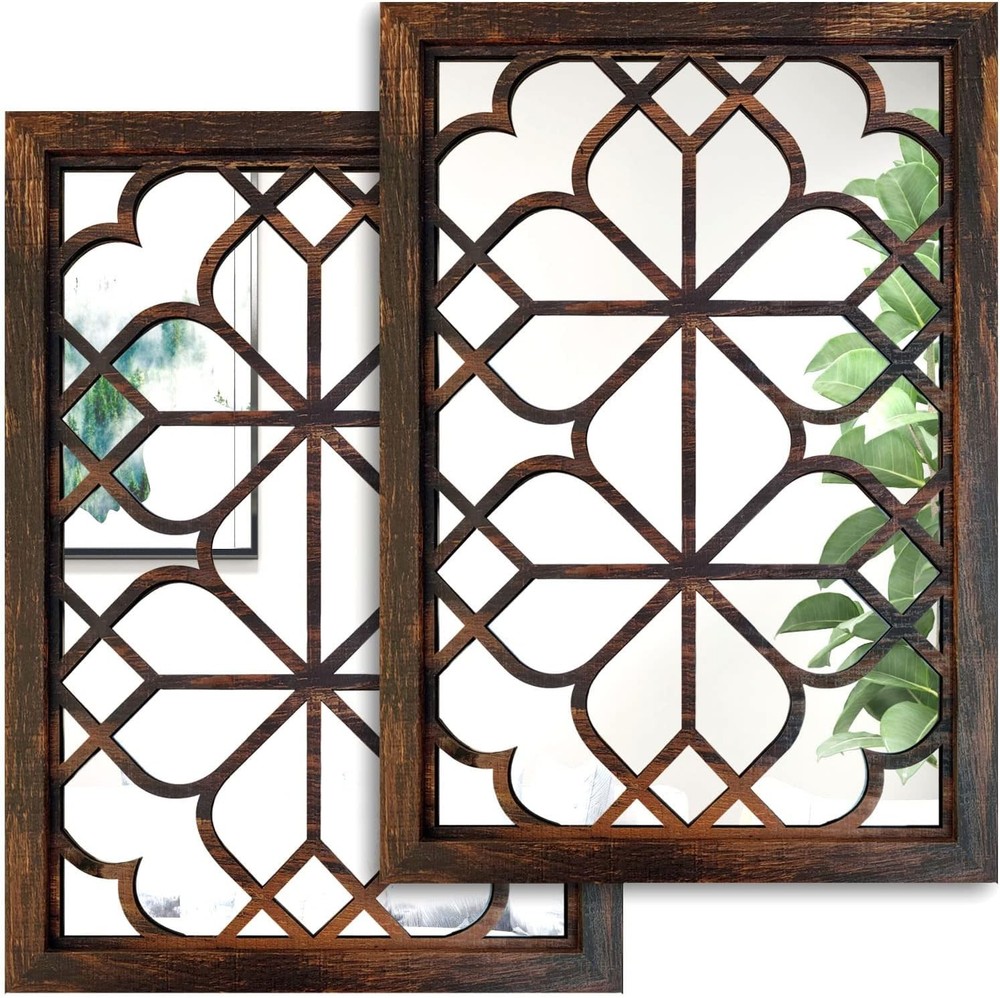 Set of 2 Rectangular Wall Mirror,Gorgeous Rustic Farmhouse Accent Mirror,Caramel