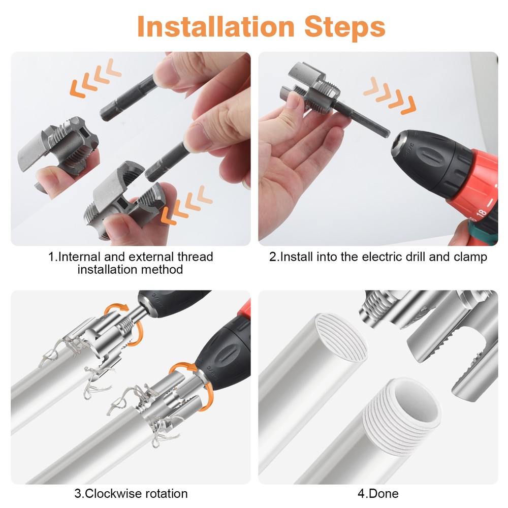 2Pcs 1/2'' 3/4'' Water Pipe Threading Tool Integrated Internal & External Pipe