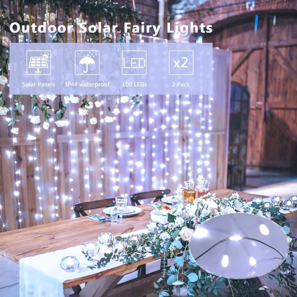 Enchanting 2 Pack Solar Fairy Lights | 33FT Copper LED Strings for Classy Decor