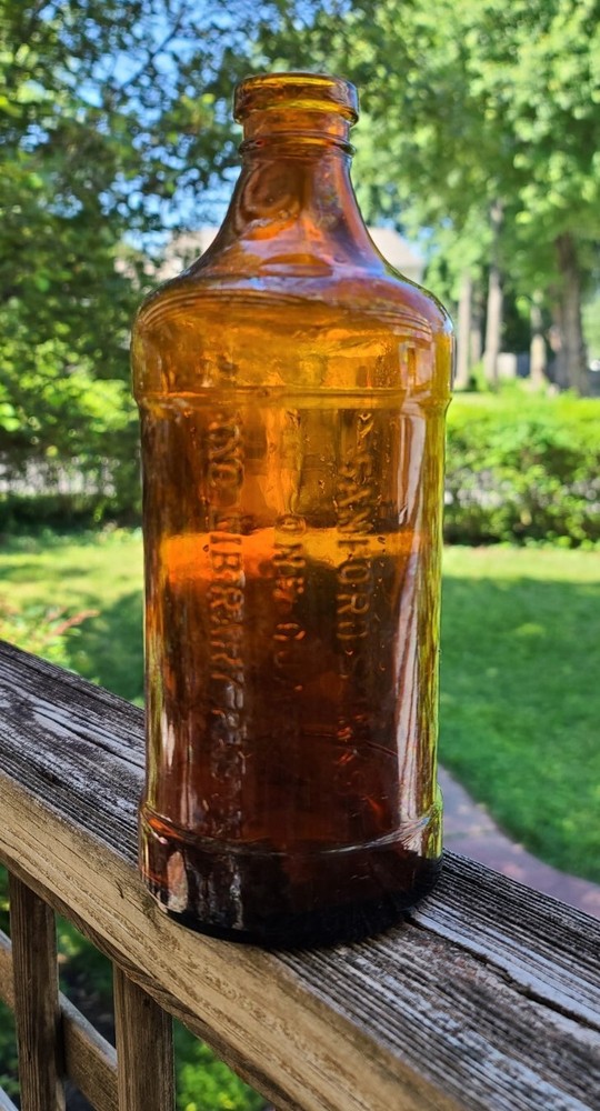 Antique Sanford's Ink and Library Paste Amber Quart Master Ink Bottle