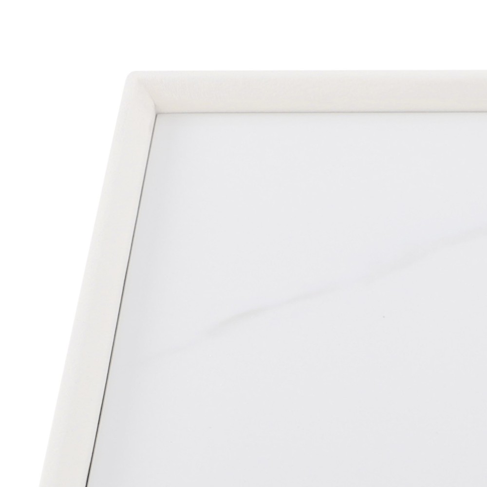 3 Drawer Narrow Side Table - Leather & Wood, Titanium-plated, Rectangular Modern