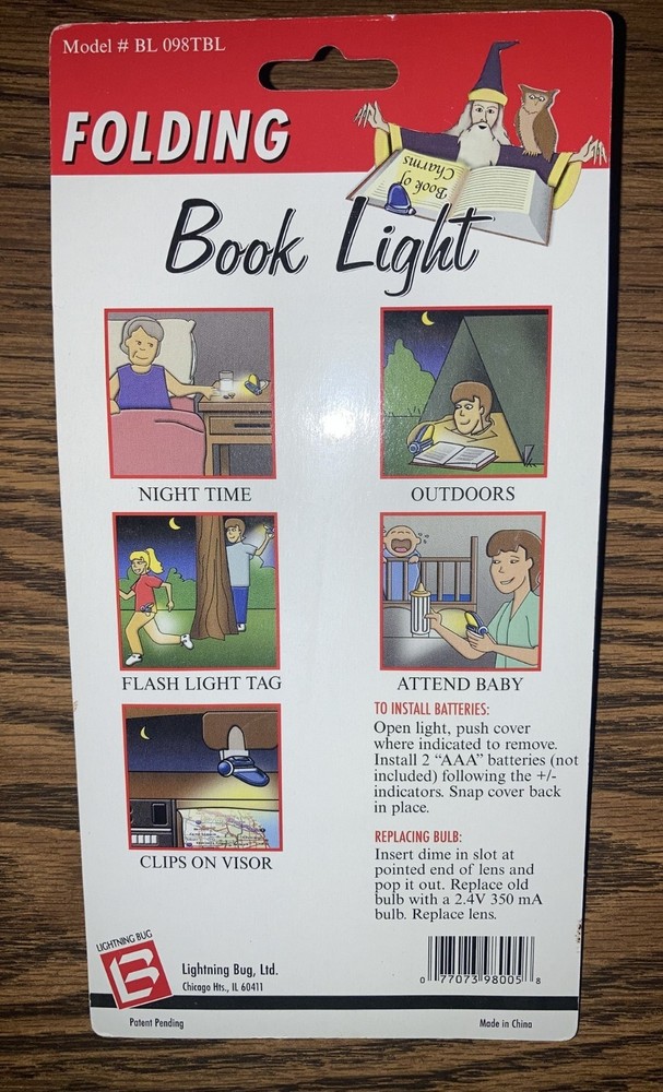 Folding Book Light Lightning Bug Model BL098TBL, Black-New-Uses 3 AAA Batteries