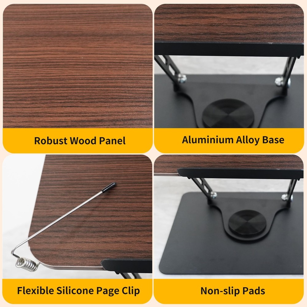 Book Stand for Reading, Adjustable Book Holder with 360°Rotating Bases, Folda...