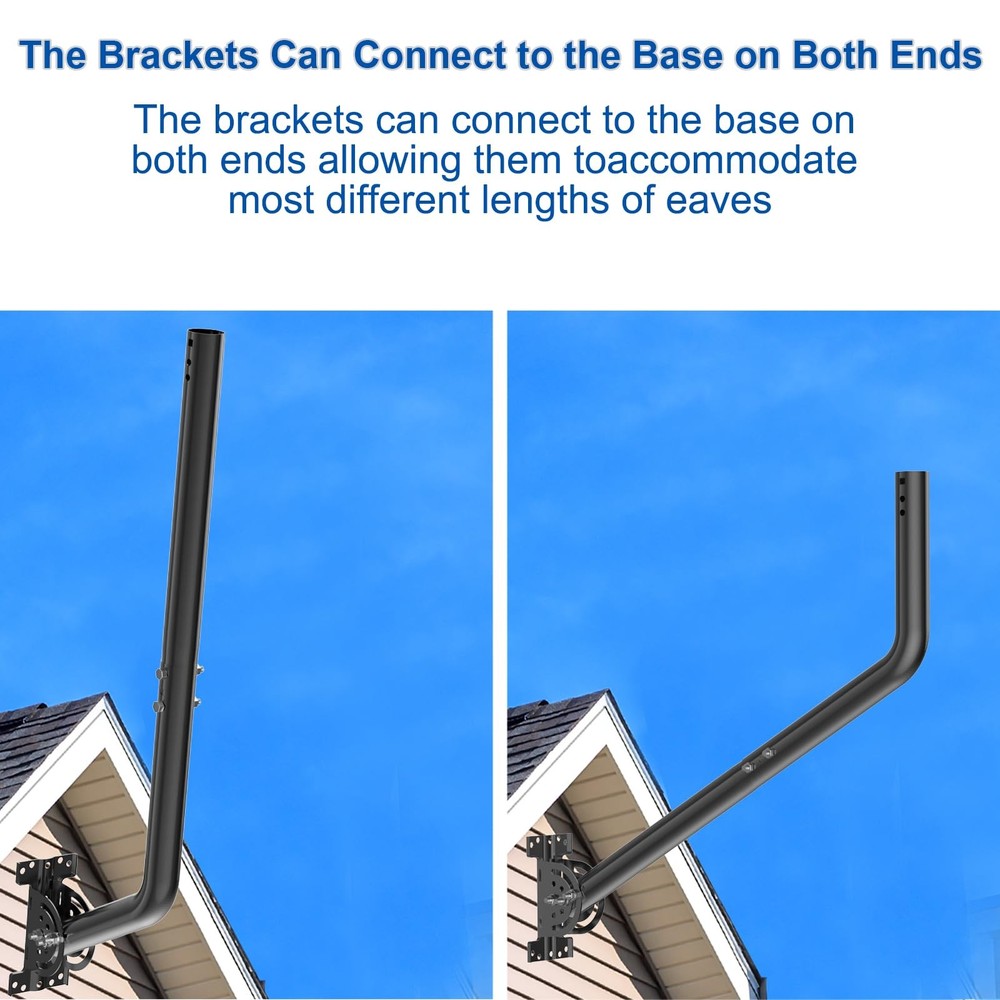 Universal Adjustable TV Antenna Pole Large, 24'' Long Wall Mount Black 2-Pack