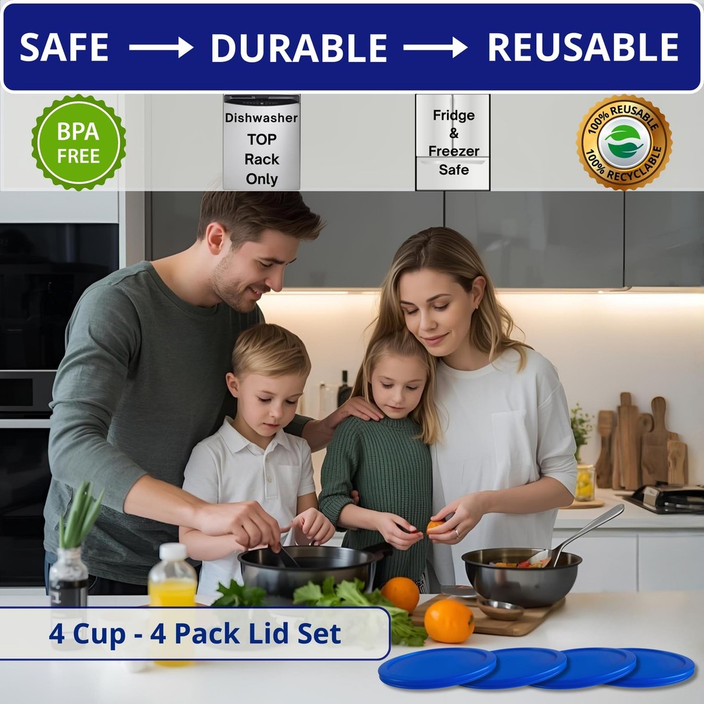 Klare Ware 4 Cup Replacement Lids/Covers for Pyrex 7201, Anchor Hocking & Kla...