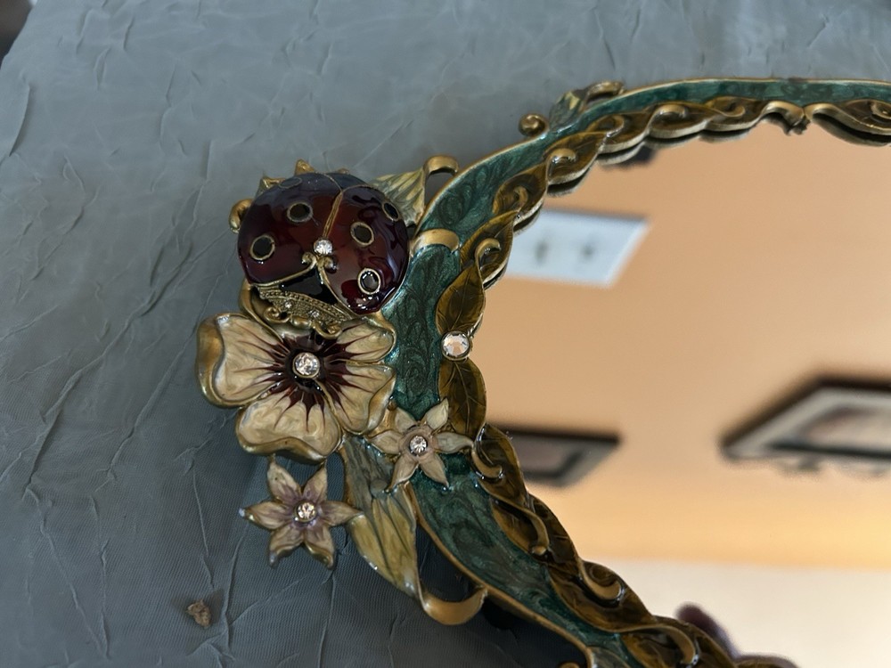 Vintage Round Cosmetic Lady Bug Vanity Mirror.