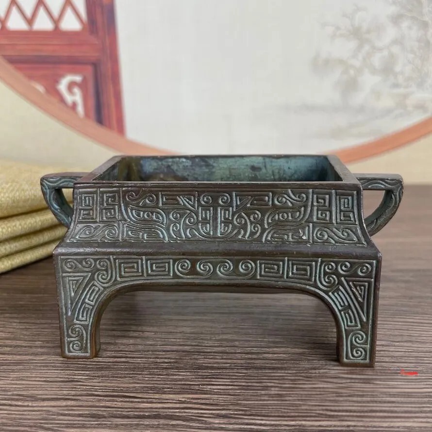 China Solid Copper 大明宣德年制 Four-legged Square Incense Burner Home Incense Holder