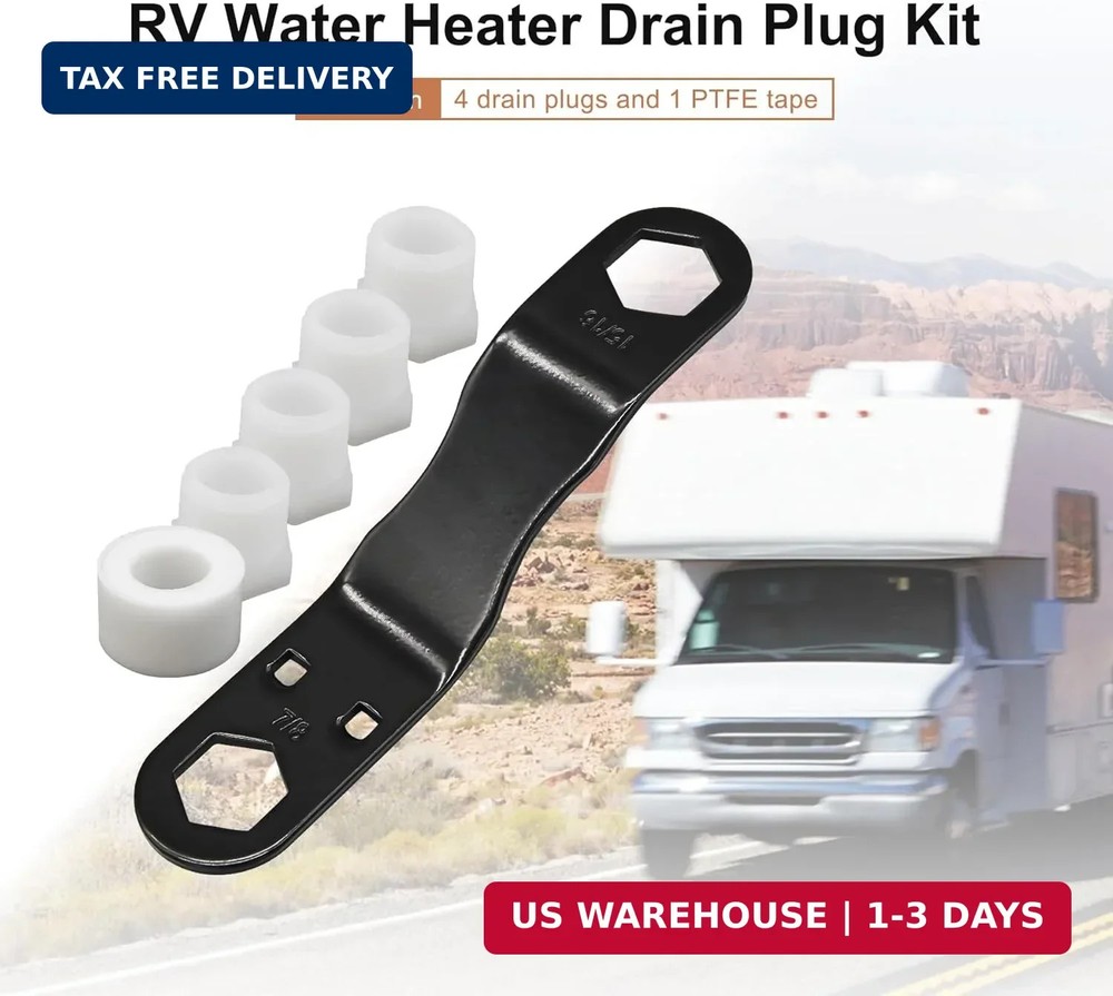 RV Water Heater Drain Plug Kit Include Wrench & 4 Pieces 1/2" NPT RV Heater Wate