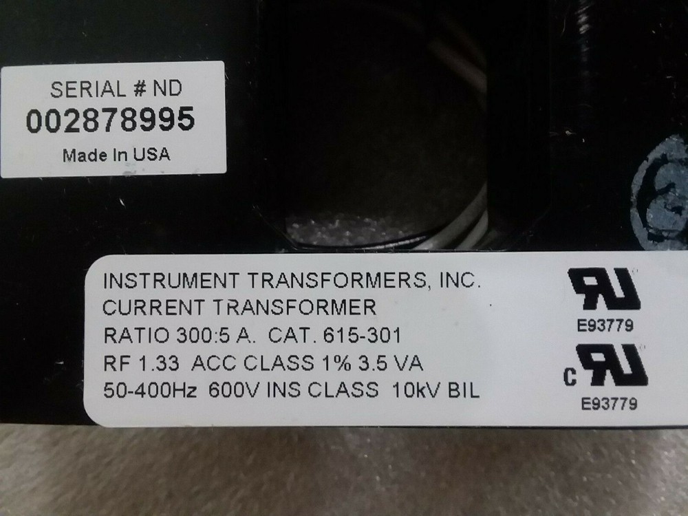 Instrument Transformers Inc. CAT. 615-301 Current Transformer