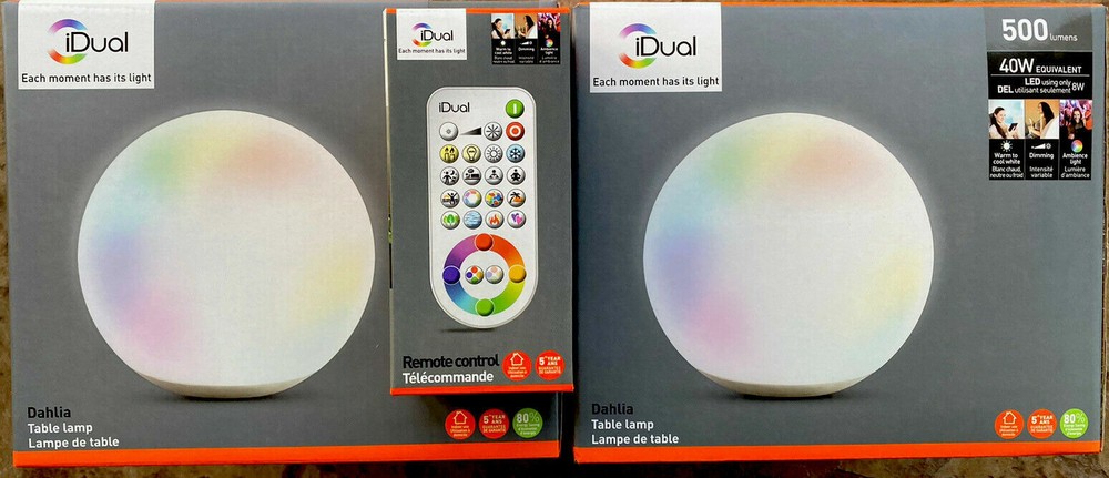 Two Remote Control Operated Corded Dimmable Color Changing LED Light Table Lamps
