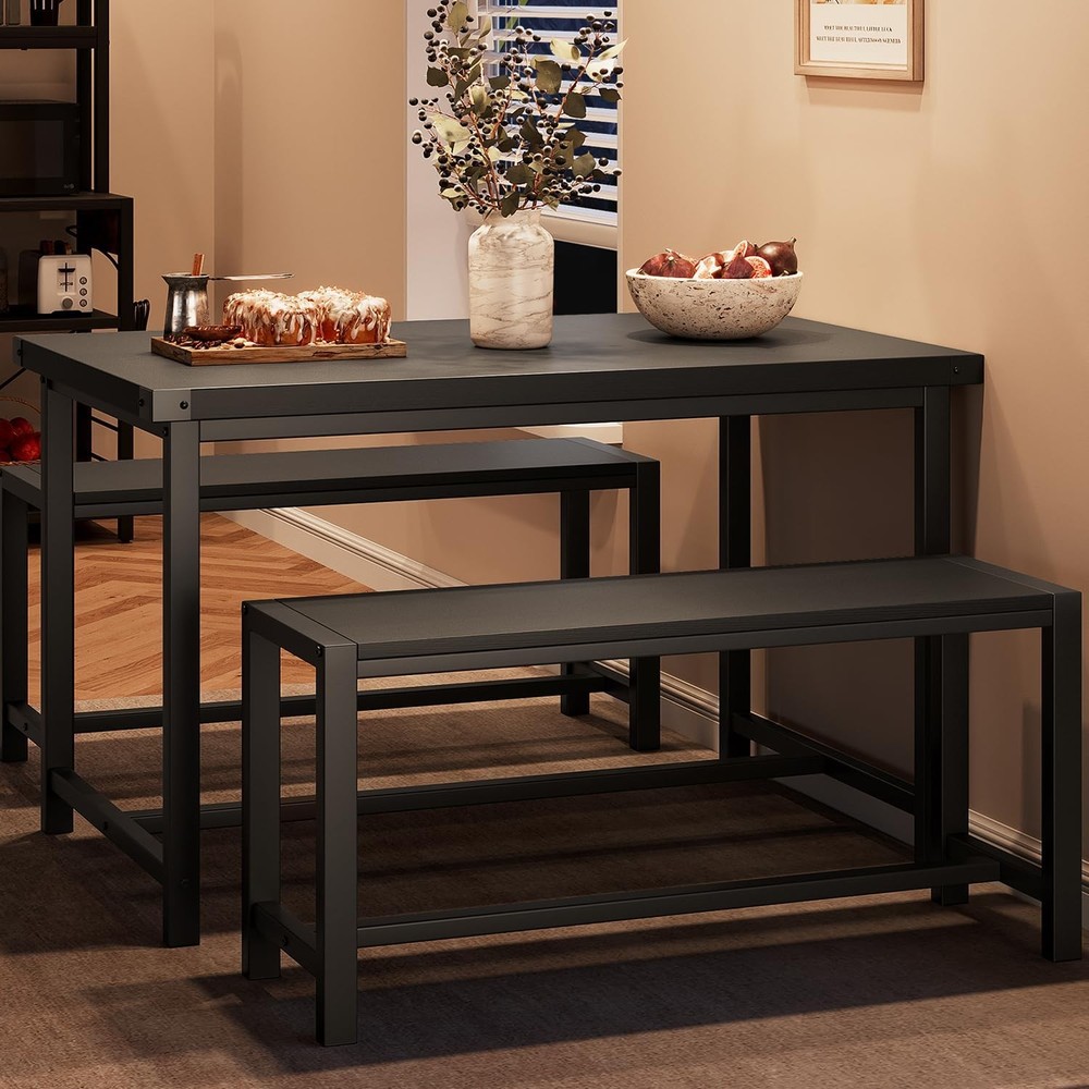 Dining Table Set 4 Kitchen Table W/ Benches Rectangular Dining Room Table Set W/