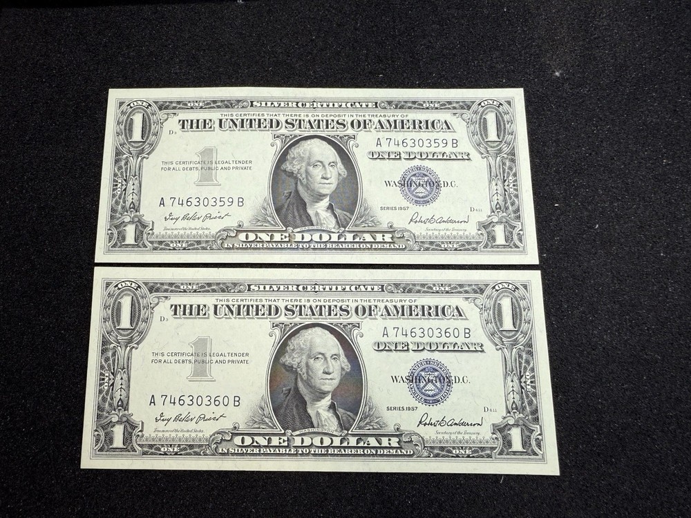 2- CONSECUTIVE 1957 SILVER CERTIFICATES **NICE UNC   **- FREE SHIP! Z96