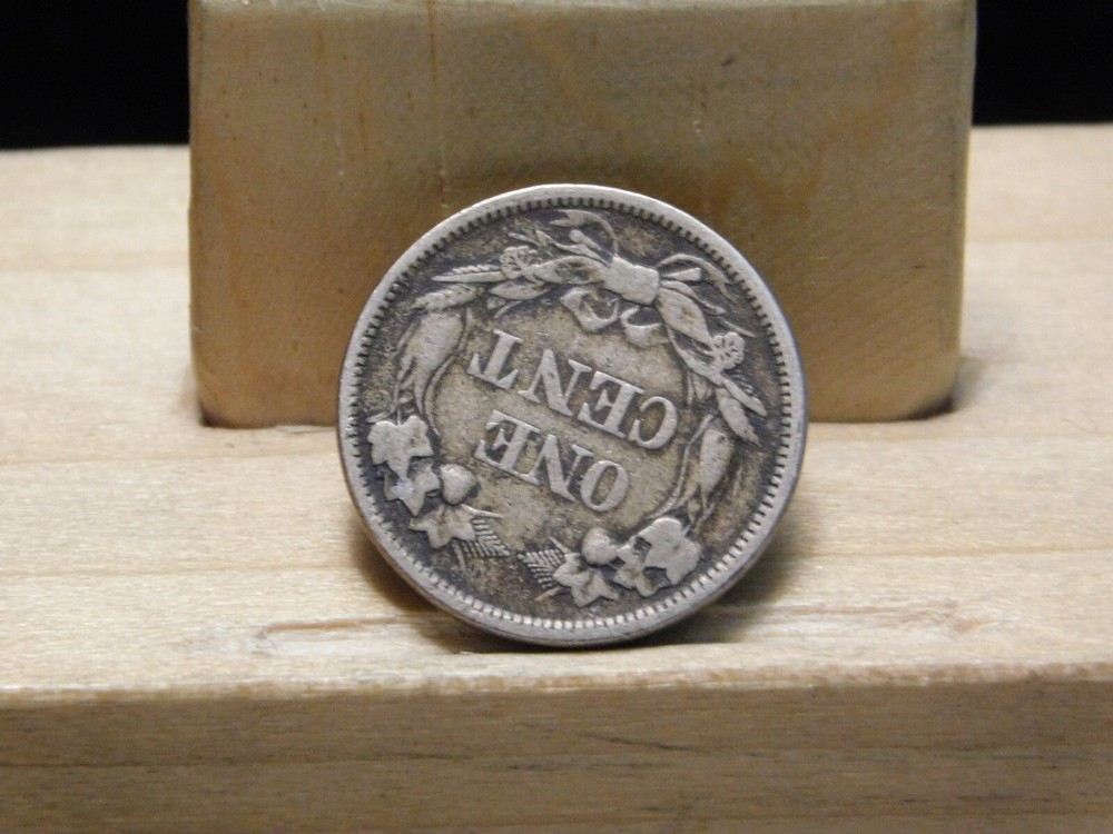 1858 Flying Eagle cent large letters 180+ degrees rotated reverse