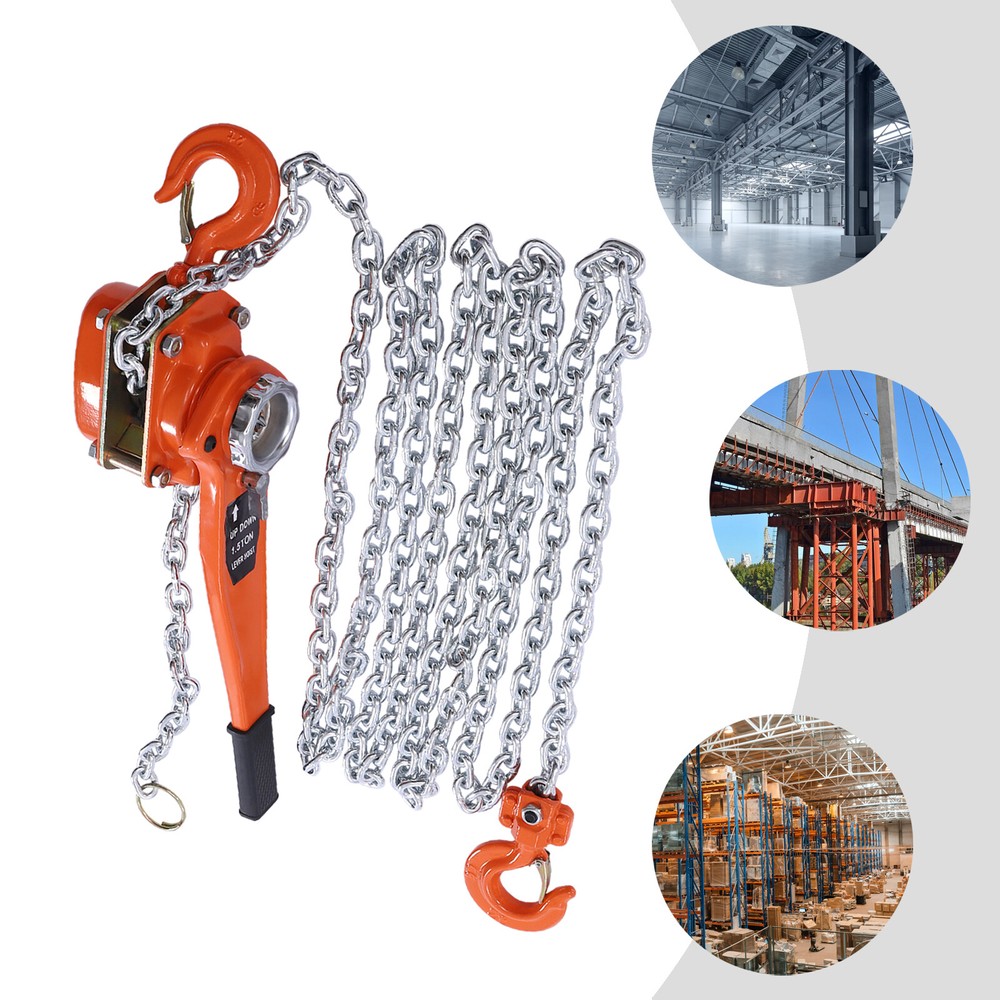 1.5T Chain Hoist 20FT Puller Block Fall Chain Lift Hand Tool w/ 2 Hook 3300LBS