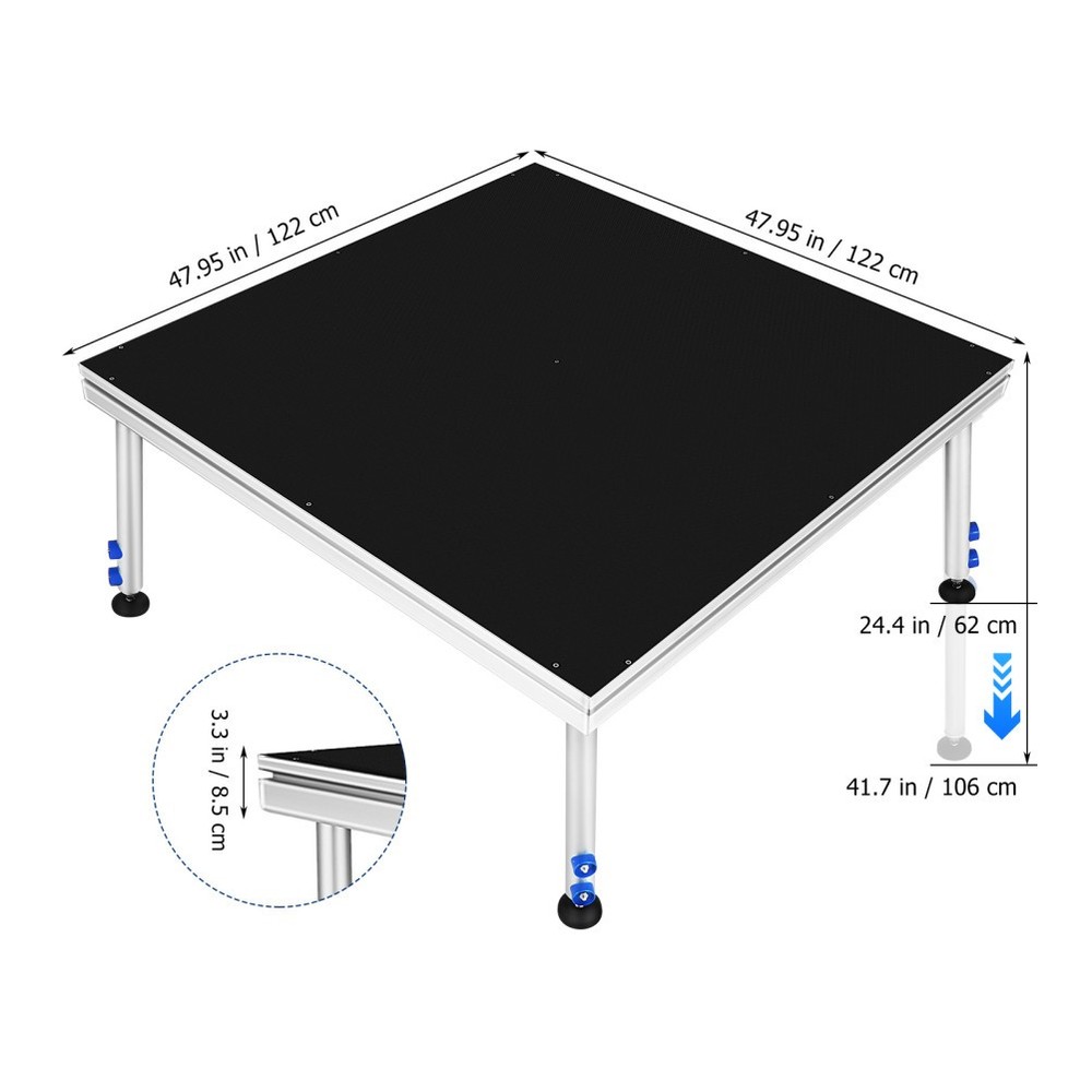 4 *4 ft Portable Stage Platform Modular System Adjustable Height Riser 24" - 40"
