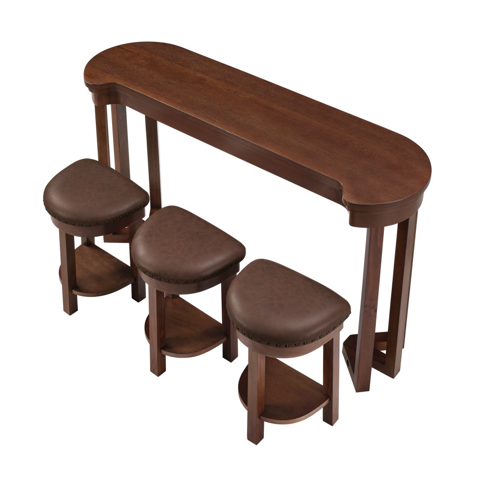 4 Piece Bar Table Set with3 PU Upholstered Bar Stools Breakfast Table