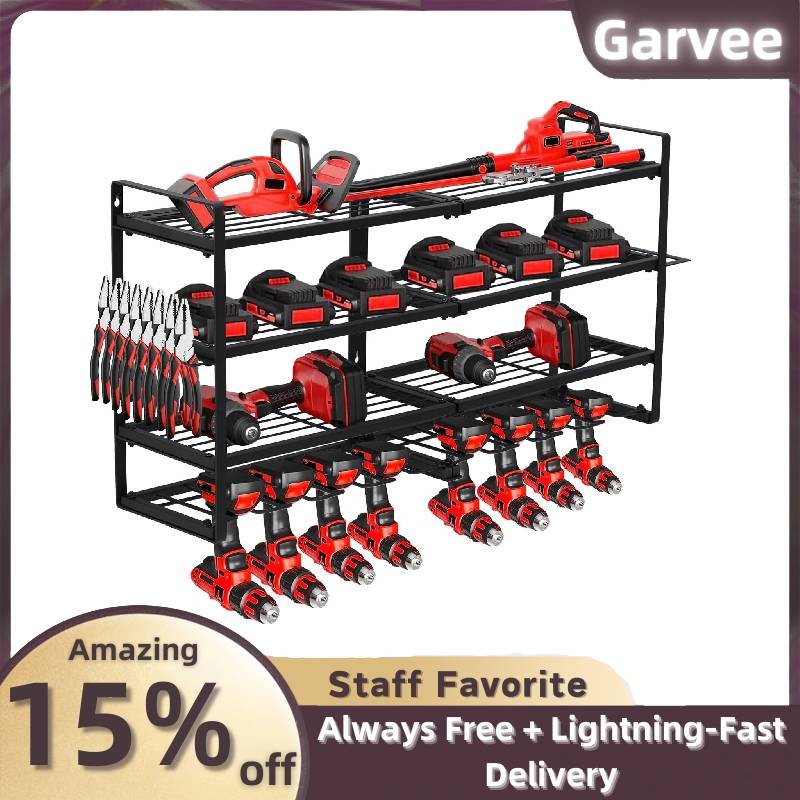 4-Layer Power Tool Organizer Wall Mount 8 Drill Holders Drill Bit Rack Garage Wo