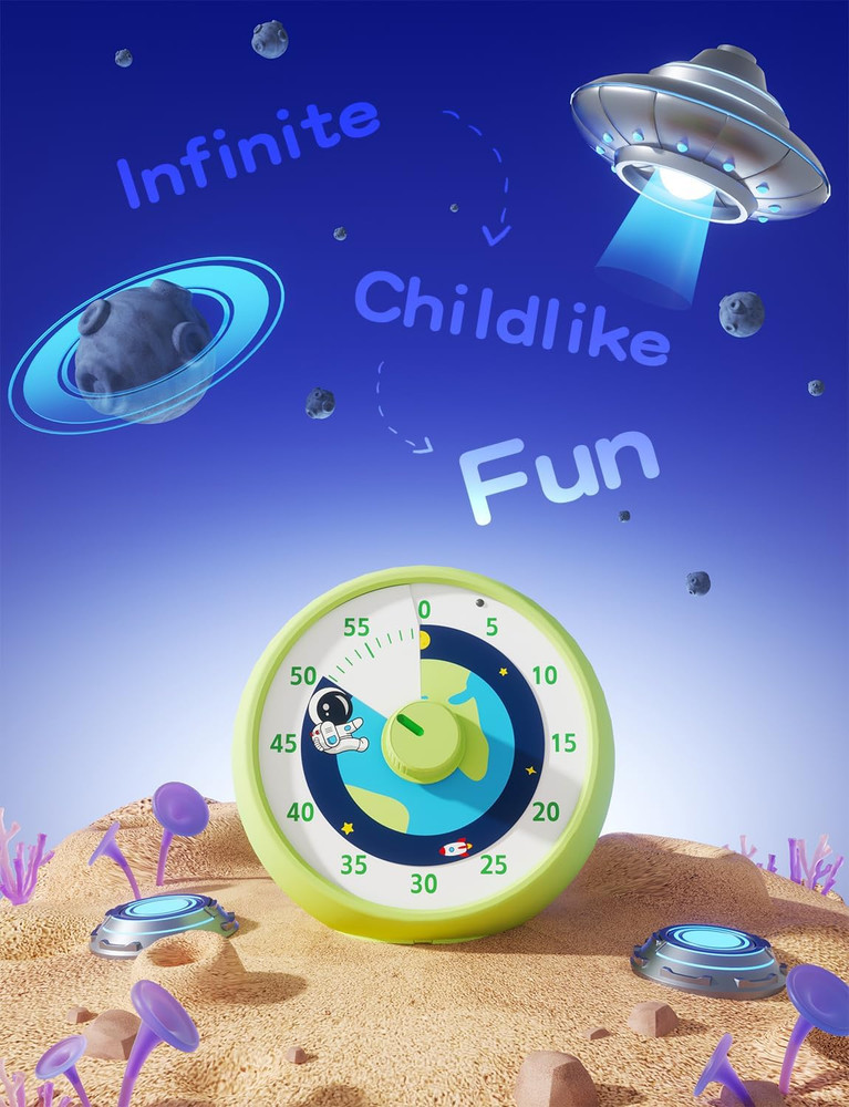 Visual Timer for Kids, 60-Minute Countdown Timer for Classroom Office Kitchen, D