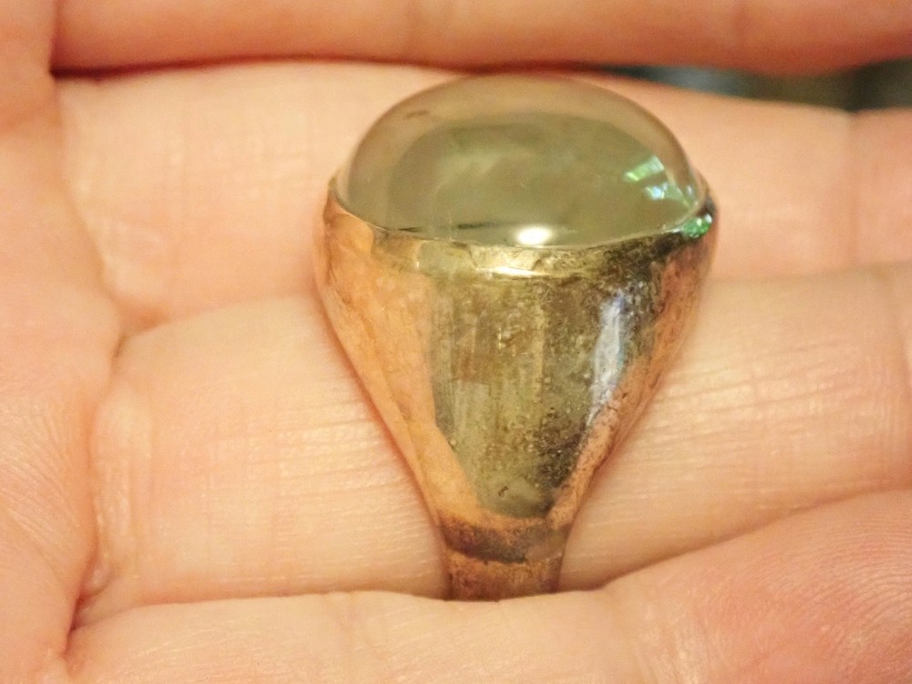 BIG Oval Prehnite Solid Sterling Silver Ring sz 8.