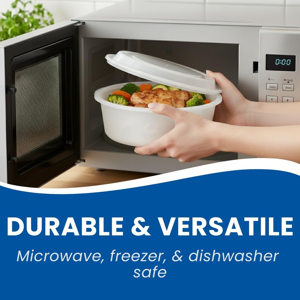 Food Storage Containers 9 Inch Round 6 Pack Reusable Stackable White