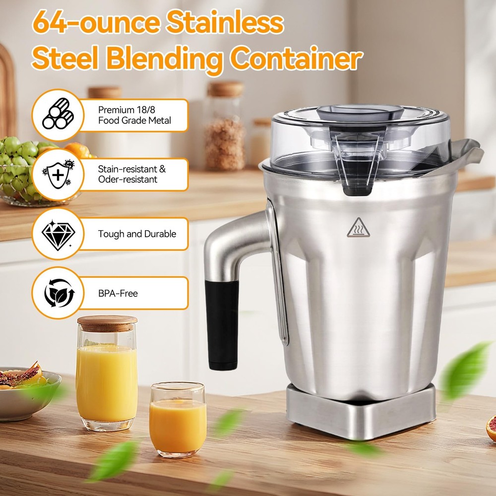 64-Ounce Stainless Steel 64oz Blending Container, Silver