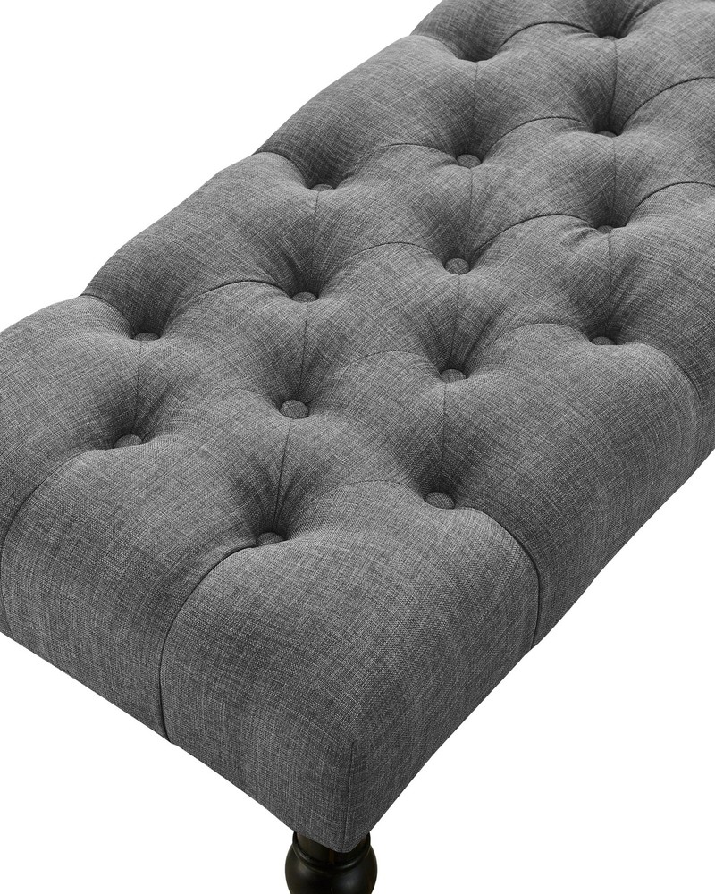 Leviton Fabric Tufted Turned Leg Dining Bench, Gray