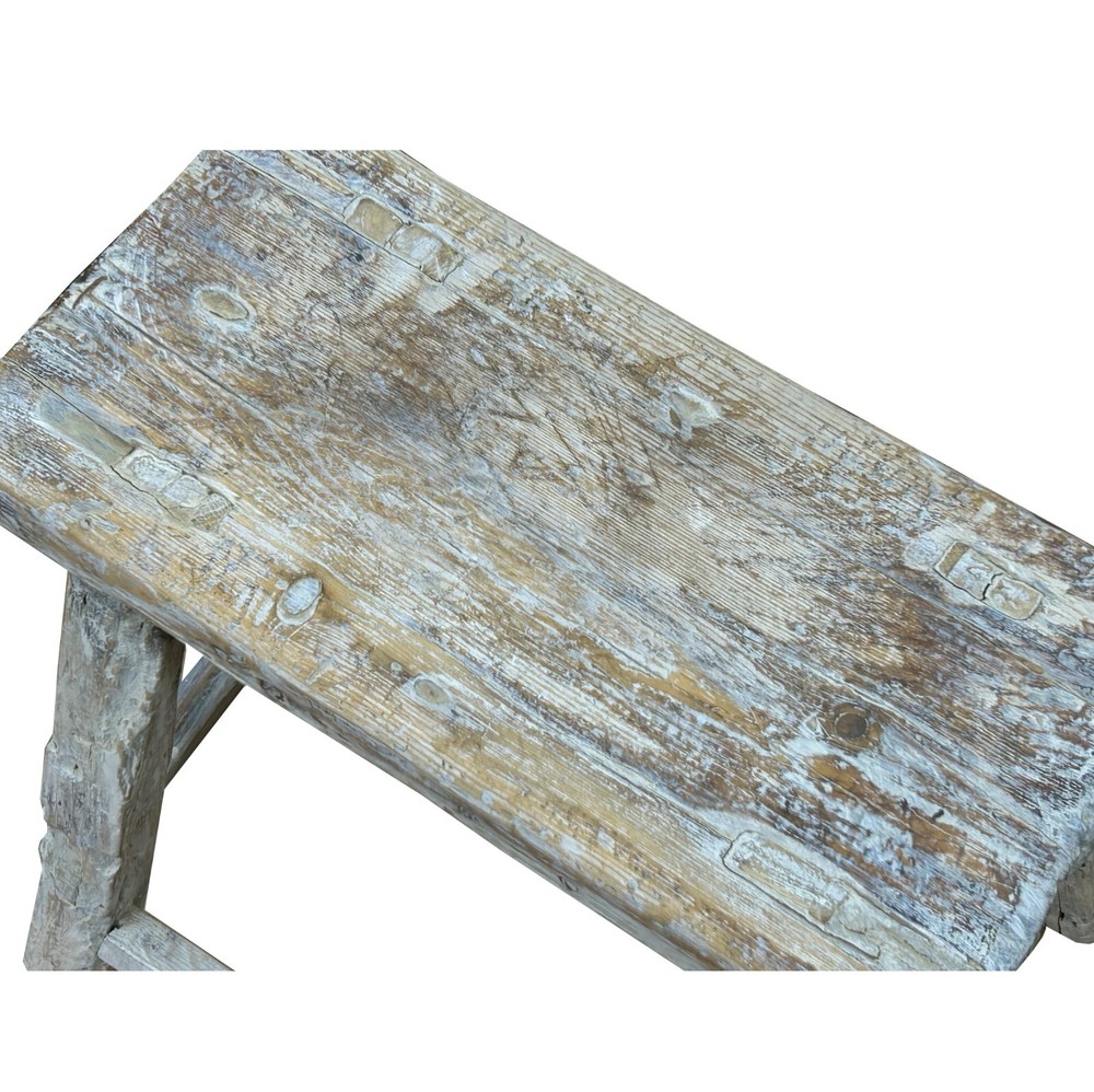 Rustic Raw Rough Wood Grain Rectangle Slim Stool Bench Side Table ws4613