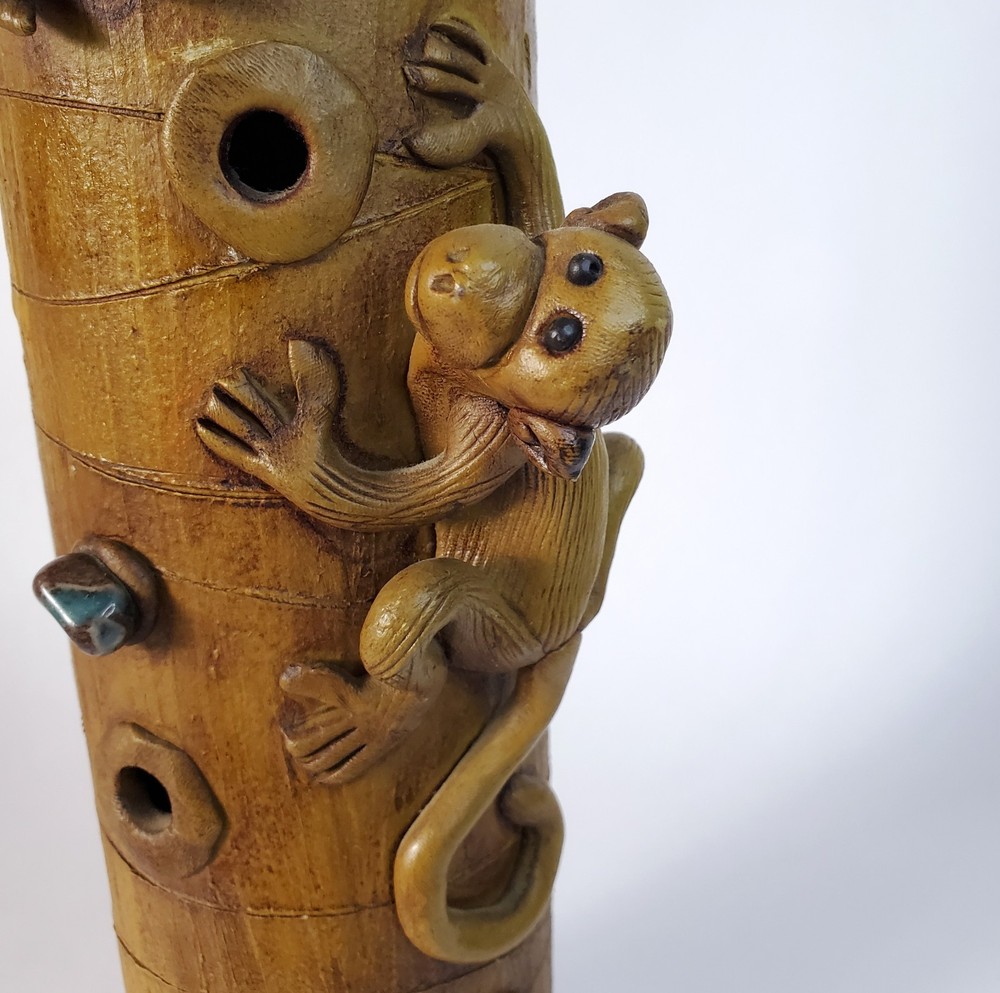 Handmade Monkey on Bamboo Incense Burner