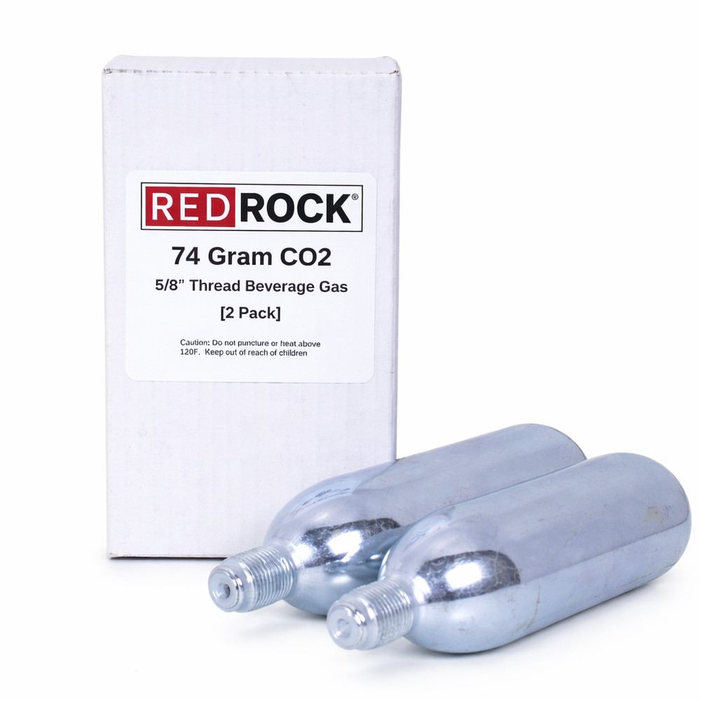 RedRock 74 Gram CO₂ Cartridges – 5/8" Thread | Beverage Grade Gas | 2 Pack