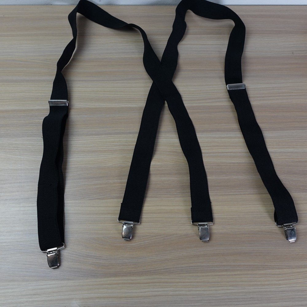Suspender Mens Black Clip On X Back Adjustable Strap Stretch Elastic