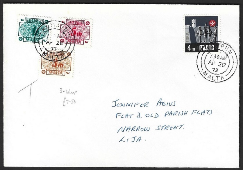 Malta POSTAGE DUES canc. HAMRUN on 1973 internal cover