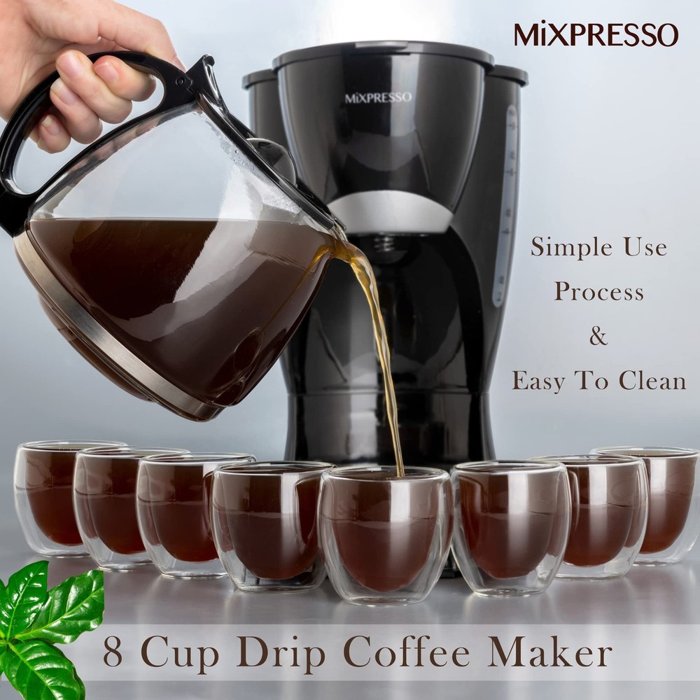 Mixpresso 8-Cup Drip Coffee Maker Programmable, 8 Cup Black