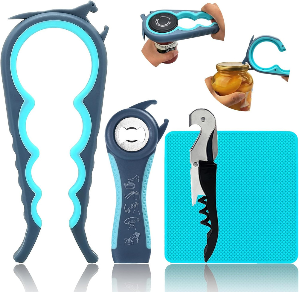 6-In-1 Jar Opener & Bottle Opener Set for Weak Hands - Multi-Function Kitchen...
