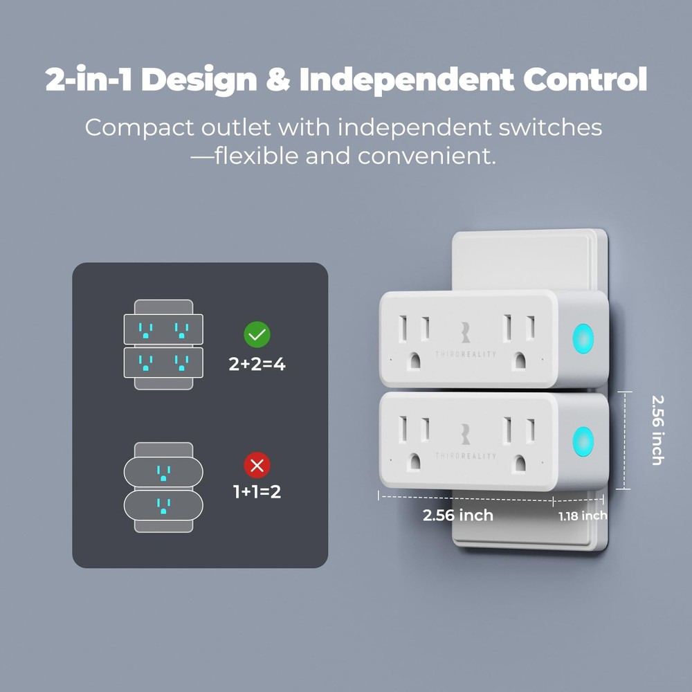 THIRDREALITY Smart Dual Plug 2 Pack, Zigbee 2-in-1 Smart Outlet with Independ.