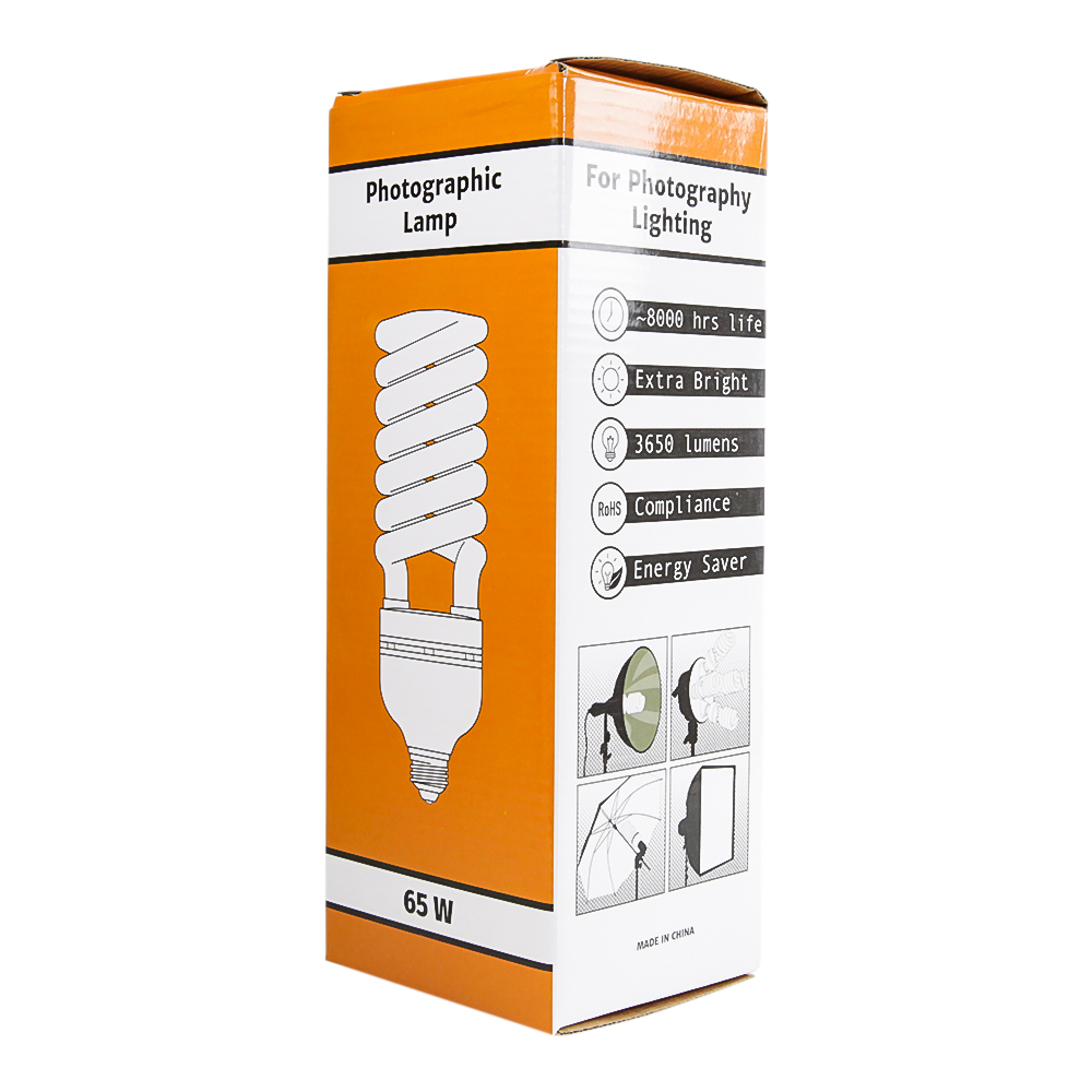 65W Daylight Fluorescent Spiral Light Bulb 6500K 110V White Studio Light 4 Pack