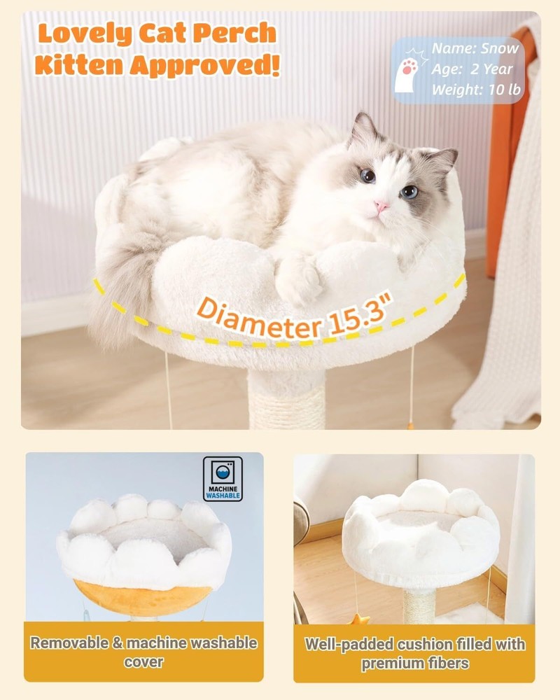 28” Large Cloud Cat Scratching Post with Bed, Indoor Cat Tree Tower for Cats