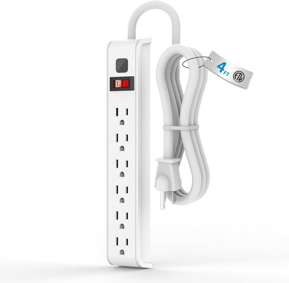 Listed Surge Protector Power Strip - 4ft with Overload Protection, 6 Outlets