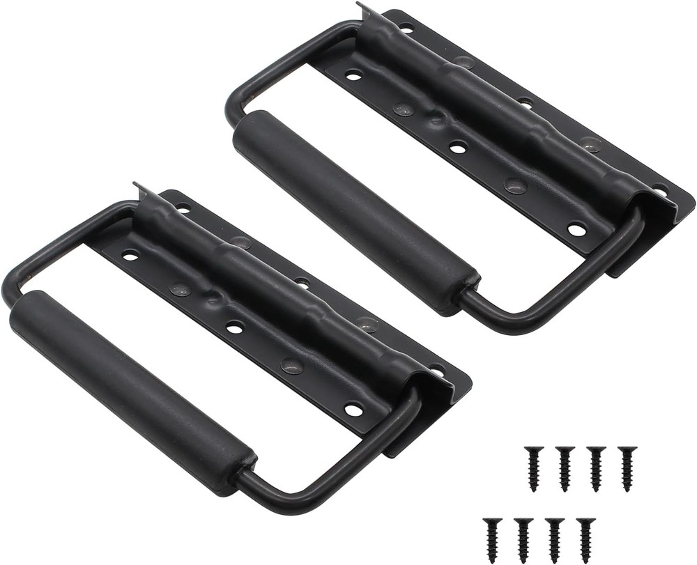 Spring Loaded Folding Handle 4.9" Heavy Duty Rubber Grip for Boxes