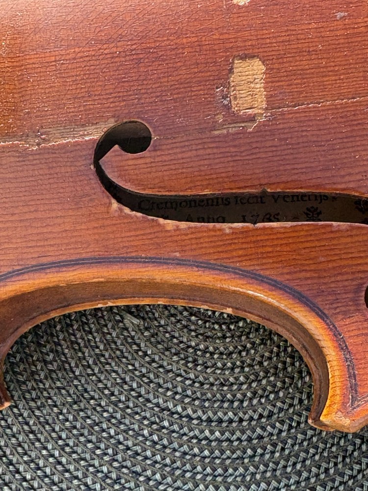 Guarnerius Violin Brown Varnish Finish with Visible Label