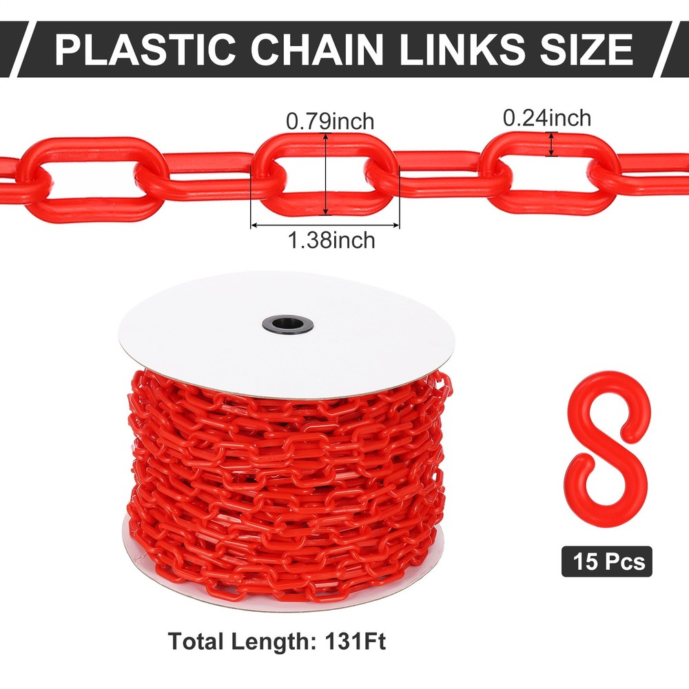 Red Plastic Chain, 131 ft 6mm Safety Barrier Chain