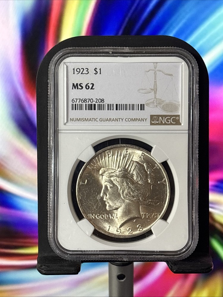 1923 $1 Peace Silver Dollar Gem BU Graded NGC MS62 Coin
