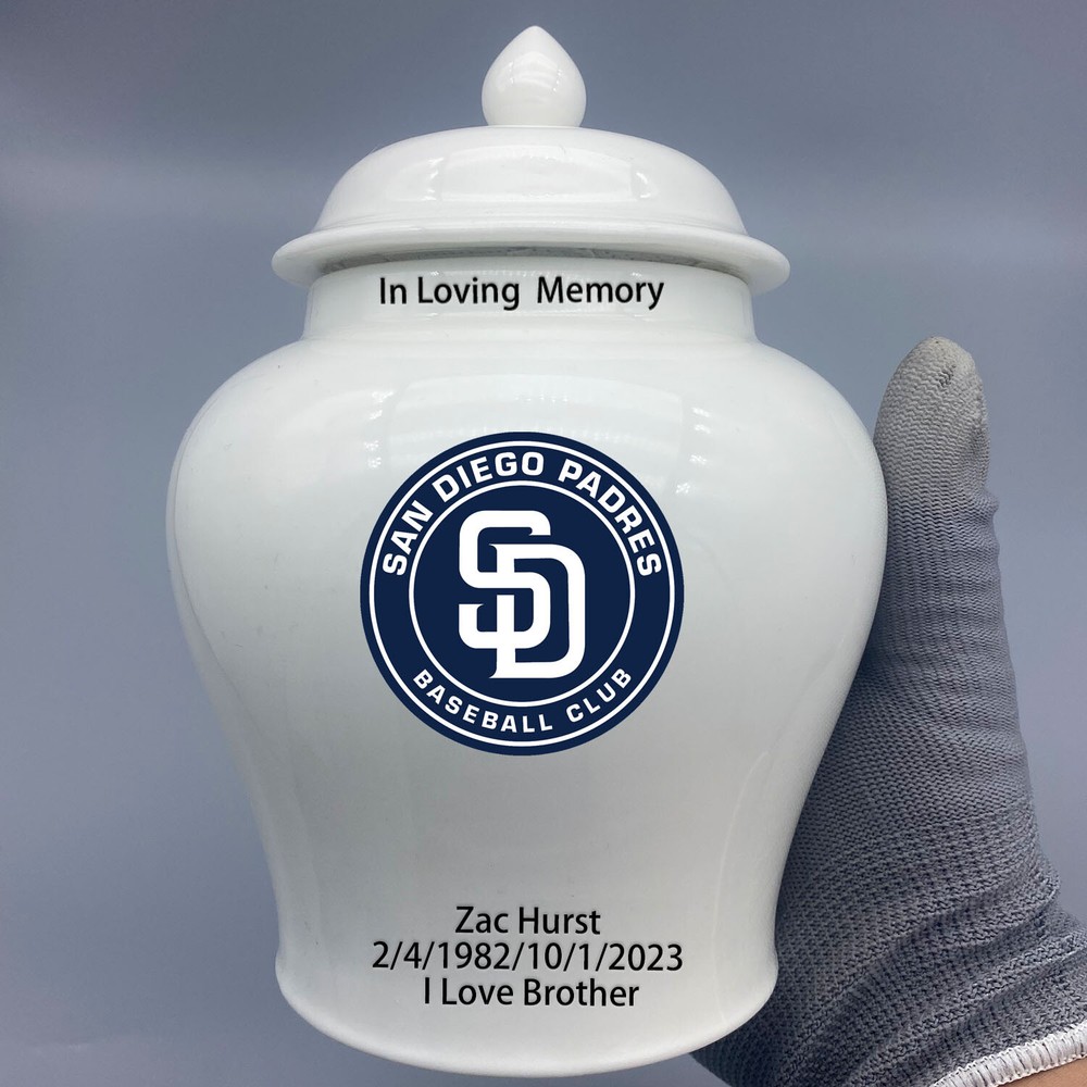 Ceramic Medium Urn for San Diego Padres Baseball Theme, Custom Text & Number
