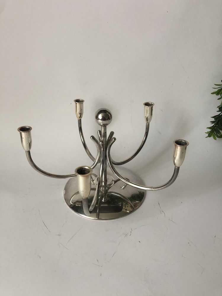 Art Deco Silver Plated Five Candlestick Holder .